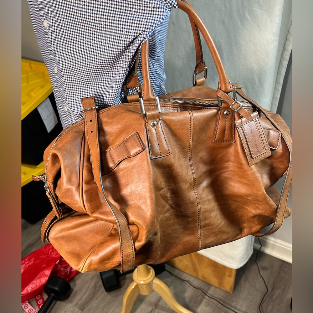 $7K Brunello Cucinelli Soft Glove Leather Duffle Weekend Bag Brown Cognac Unisex - Picture 9 of 15